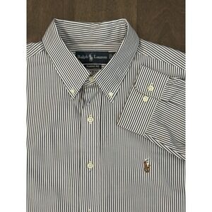 Polo Ralph Lauren Shirt Mens Size 17 Black Striped Button Down Oxford Flesh Pony